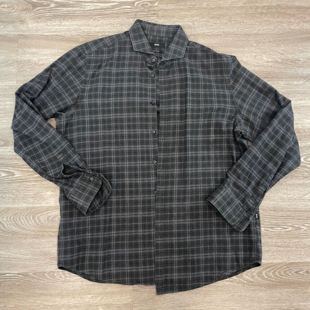 HUGO Boss Black Flanel Cotton Checked Regular Fit shirts sz XL